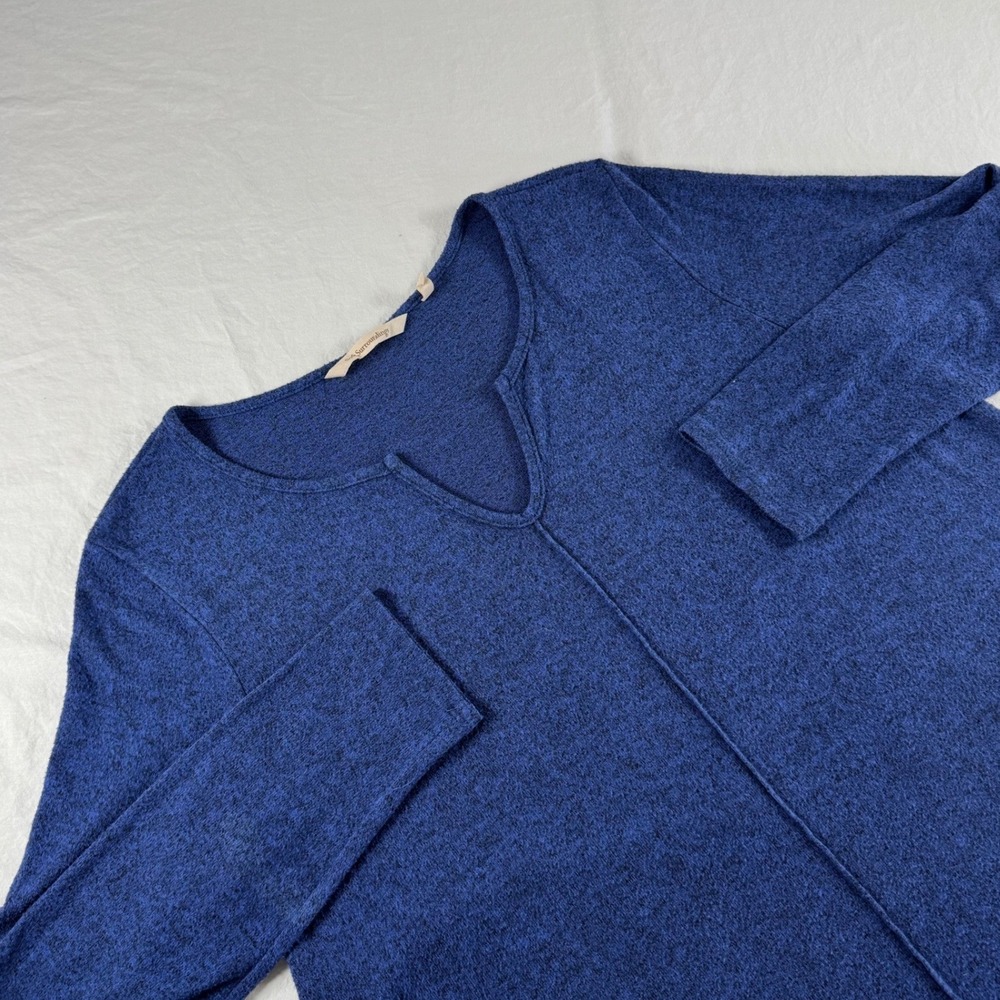 Soft Surroundings Size Large Blue‎ Notch Neck Long Sleeve Tunic Top 28W39